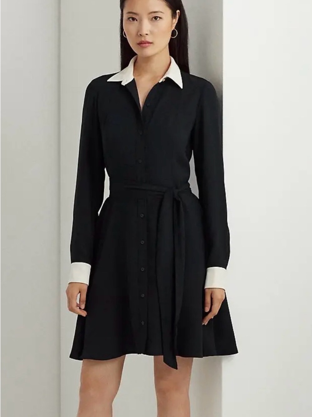 Ralph Lauren Two-Tone Belted Georgette Dress Size 14 NWOT